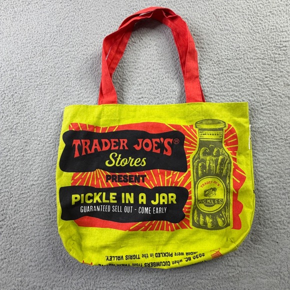 Trader Joe'S Other - Trader Joes Pickle In A Jar Reusable Canvas Tote Bag Green Handles Made in USA